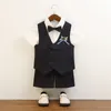 Kind lente zomer Britse stijl gestreepte pak set kinderen vest broeken bowtie kleren jongen gastheer prestatie trouwfeest kostuum