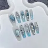Handgemaakte Y2K Press on Nails Luxe Lange herbruikbare lijm valse Acryl Volledige hoes Nageltips draagbare manicure voor meisjes 240328