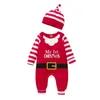 Kläderuppsättningar född spädbarn Baby Girl Girl Mina första julkläder Långärmare Romper Jumpsuit Hat Set Santa Claus Xmas Costume Drop Otial