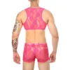 Hommes sous-vêtements set gay vêtements de soutien-gorge short top shorts sissy lingerie sexy en dentelle enveloppe et boxeurs 2 pcs voir à travers un ensemble transparent