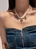 Collier de perles vintage, pendentif à vent noir, chaîne de la clavicule, luxe léger, niche, chaîne de pull haut de gamme pour femmes