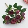 Dekorative Blumen Faux Blumendekoration Realistischer künstlicher Rosenzweig mit STEM 10 Kopfblume für Home Wedding Party wiederverwendbar