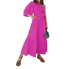 Chic and Unique Women's Fashionable and Elegant Off-shoulder Mid-length Cotton Linen Dress with Tie-detail Perfect for a Sophisticated and Trendy look