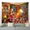 アートウォールハンディング寮の寝室リビングルームクリスマスタペストリーサンタツリーボールギフト暖炉の家の装飾