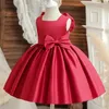 Big Bow Sweet Baby Billies Dress Dress Solid Elegant Bids Kids Birthing Birthday Vestidos Weddings Party Princess 240407