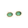 Stud-oorbellen Kleine koper Goud vergulde ingot ingelegde Natural Green Jade Retro Classical For Women Sieraden Vrouw 6 8mm