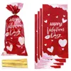 Present Wrap 10/50sts Valentine Cellophane påsar Cookie Biscuit Packing Bag Love Heart Plastic Candy for Wedding Party Favor Gifts