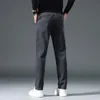 Fashion Automne Pantalons causaux classiques Men Coton épaississer la taille élastique Business Slack Slim Fit pantalon mâle 240412