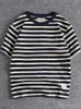 Summer American Retro Short Sleeve Oneck Navy Striped Tshirt Herr Fashion 100 Cotton Washed Heavyweight Casual Tops 240329