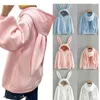 Damen Hoodies 2024 Frauen mit Kapuzenpullover Damen Solid Color Ohr Langarm Pullover mit Taschenkordel String