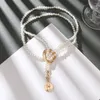 Catene Collana vintage per la moneta perla per donne bohémien a catena geometrica intrecciato in lega di gioielleria per matrimoni