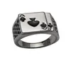 2014 Cool Men039S smycken Chunky 18K White Gold Plated Black Emamel Spades Poker Ring Men3805920