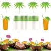 50pcs Tropical Palm Tree Paper Umbrella Cocktail Food Fruit Picks Cupcake Toppers Hawaiian Birthday Party Decorations de mariage