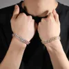 2024 Fashionable 12mm Moon Iced Out Baguette Cz Cubic Zirconia Miami Cuban Bracelet Necklace Tri Color Jewelry for Men