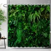 緑の植物の葉で満たされたシャワーカーテンの壁熱帯植物天然景観ポリエステルバスルームの装飾
