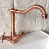 Bathroom Sink Faucets Antique Red Copper Brass Kitchen Vessel Single Hole Basin Swivel Spout Faucet Dual Cross Handles Water Tap Arg052