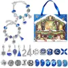 24 dagar DIY advent kalender smycken presentförpackning blå smycken armband uppsättning för flickor barn räknare jul advent kalender 240325