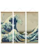 3st Japan Style The Great Wave Off Kanagawa Decoration Wall Art Pictures Hanging Canvas Woods Scroll målningar för vardagsrum3137722