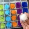 動物24pcs/セット取り外し可能な夏のネイルポムポンキットかわいいふわふわしたぬいぐるみボールネイルチップ用の磁気ベースとクリアボックスポン