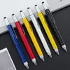 6in1 Multifunktionell kapacitiv penna med skruvmejsel 1,0 mm påfyllning Bollpunktsskärm Touch Pen Woodworking Pen Office Supplies