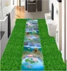 Wallpapers 3d vloeren gras kreek karper lotus badkamer keukenvloer pvc behang schilderen