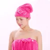 6 Farben Textile Mikrofaser Haar Turban Bad schnell trockenes Haarhut Duschkappen für Frauen Girl Damen Badezimmer Produkte