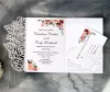 Rose Tri-Fold Laser Cut Wedding Invitations Pearl Shimmy Pocket Wedding Invite Burgundy Wedding Presitation Betch with Belt
