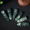 Naturliga kristaller Moss Agate Wands Healing Chakra Stones 6 Facetter Prisma Aquatic Agate Single Point Tower Home Decor