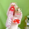 Rot Milk Tea Tasse Flüssigkeit Keychain Kreative Moving Quicksand Strawberry Kaninchen Anhänger Key Ring Car Bag Charme Schlüsselketten für Frauen