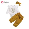 Pantalon patpat 3 pièces de la lettre de bébé fille imprimé body à volants et pantalon de points à polka avec ensemble de bandeau