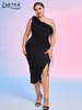 Casual jurken adyce 2024 zomer nieuwste zwarte bandage jurk dames één schouder veer sexy club feest bodycon dames plus size vestidos