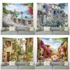 Tapisserie florale Européen Rétro Architectural Plantes vertes Home Garden mur suspendu paysage naturel