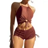 Swimwear pour femmes 2pcs / set Femmes Summer Bikini Set Hollow Out Halter Bra High Taille à crampons