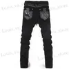 Jeans masculin New Fashion Men Pantalon en cuir Patchwork Skinny Mens Moto Motorcycle de haute qualité pantalon slim jeans Taille 28-36 T240411