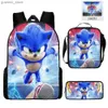 Backpacks 3PC-Set Sonic Backpack for Primary and Secondary School Cartoon School Sac pour garçons et filles Mochila Zippered Bag Y240411Y2404173ljn