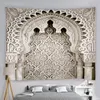 イスラムレトロブルーモロッコの建築タペストリーハンギング幾何学的パターンドアボヘミアンリビングルームホームデコレーションタペストリー