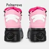 Scarpe eleganti pompe di suola spessa rosa cross -lega da donna decorazione in metallo retrò in metallo aumentando la piattaforma motociclistica punk punk