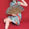 Gant Leopard Print Blossom Print Wand Hand Fans Flower Print Vintage Fan White Polyester Fans Summer Girls Fan Fan