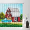 Shower Curtains Farm Curtain Set Red House Chicken Truck Animal Printing Bathroom Toilet Decor Polyester Fabric Bath With Hooks