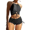 Swimwear pour femmes 2pcs / set Femmes Summer Bikini Set Hollow Out Halter Bra High Taille à crampons