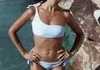 Dames badmode zomer sexy boog een schouder gestreepte bikini pakken met verbat met lage taille zwempak set tweedelig strandkleding