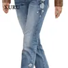 JEANS WOMENS XURU - Europejskie i amerykańskie spodni z wysokim talią haftowane dla kobiet Slim Fit Denim K1-1109