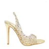 Sandales de la mode Sandales Summer PVC Clear Talons Stilettos Mesdames pointues Pête Sier Chaussures de mariage Slip-on Gold 2580