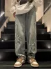 Jeans masculin y2k vintage denim pantalon ample en ampoule harajuku streetwear coréen cinq étoiles pointues chic pantalon droit des hommes