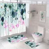 Shower Curtains 4Pcs Pink Flamingo Floral Bathroom Curtain Set Summer Tropical Palm Leaves Vine Bath Mat U-Shaped Rug Carpet Toilet Cover