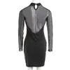 Robes décontractées Femmes Sexy à manches longues Mesh Voir à travers Bodycon Party Club Mini Dress Clubwear Elegant Evening Night