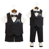 Kind lente zomer Britse stijl gestreepte pak set kinderen vest broeken bowtie kleren jongen gastheer prestatie trouwfeest kostuum