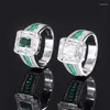 Clusterringe S925 Silber Schatz Weißer Diamant Green Classic Square Jade Ring Mutter Blei Stein 5 7 Hochzeit