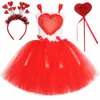 Girls Valentine's Day Tutu Princess Dress Red Love Heart Kids Tulle Dress Ball Gown Children Christmas Birthday Party Costume 240411