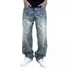 Jeans masculinos Reddachic em todos os homens Jacquard Men Baggy Angusted calça de perna larga larga calças casuais casuais retro y2k streetwear